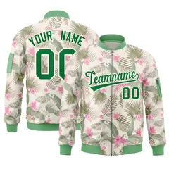 Green Hawaii Full-Zip Letterman Varsity Bomber Jacket