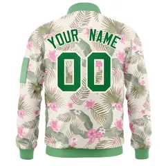 Green Hawaii Full-Zip Letterman Varsity Bomber Jacket 4