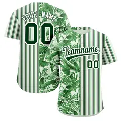Green Hawaii Tropical Flower Stripe Baseball Jersey