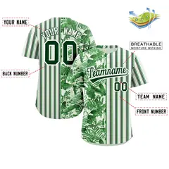 Green Hawaii Tropical Flower Stripe Baseball Jersey 2