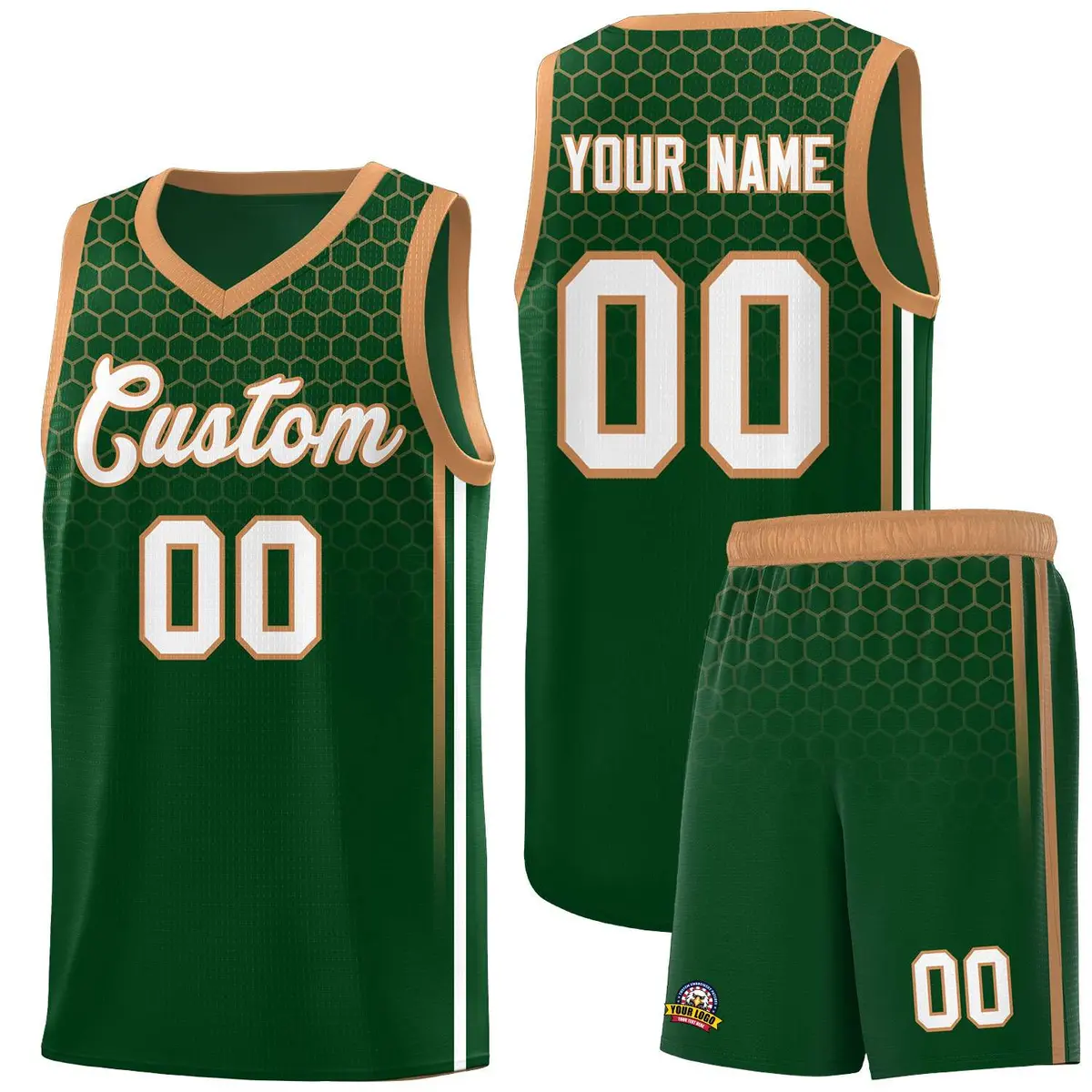 Green Honeycomb Pattern Basketball Uniform Jersey