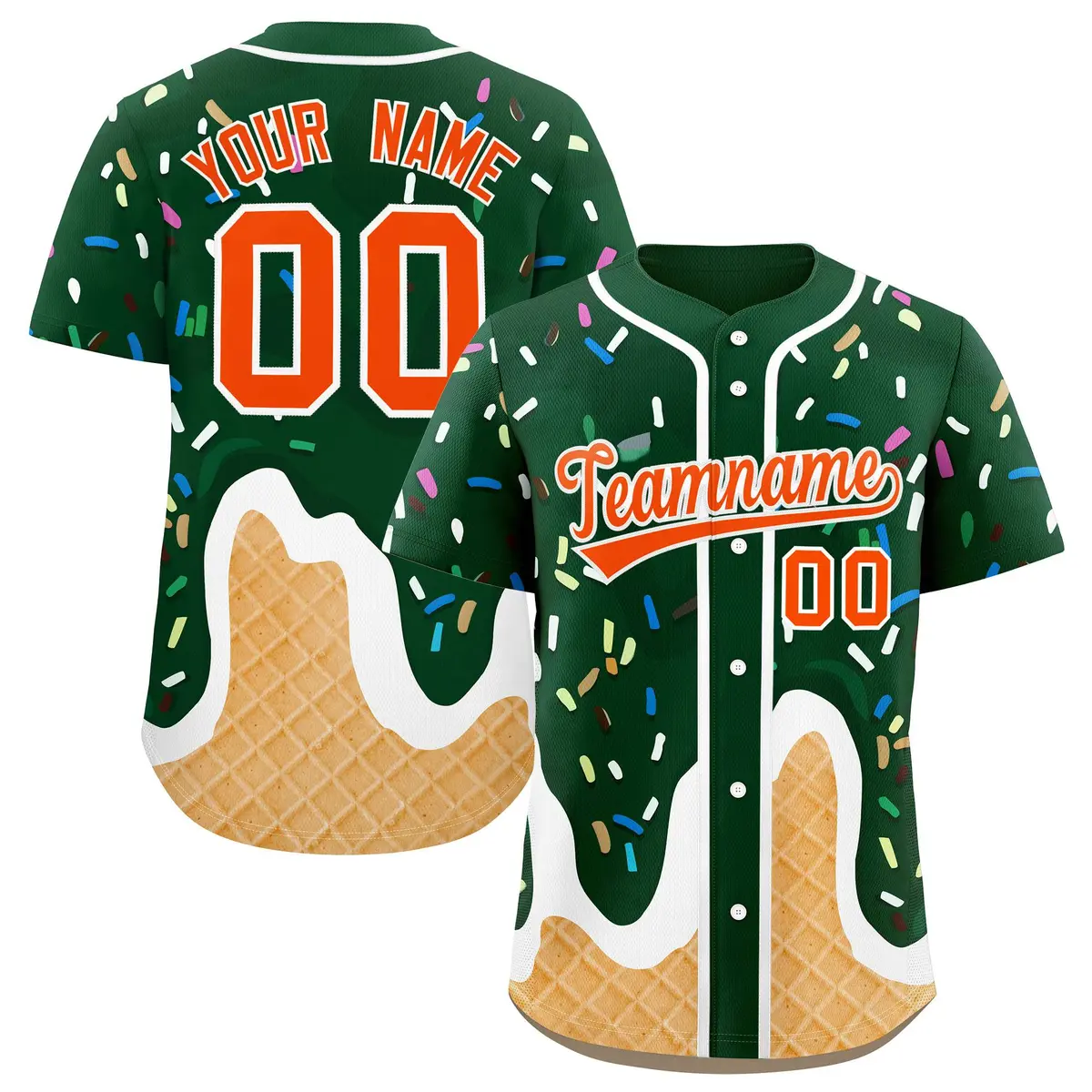 Green Ice Cream Cone Graffiti Fashion Baseball Jersey