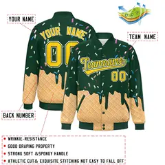 Green Ice Cream Cone Graffiti Full-Snap Varsity Letterman Jacket 2