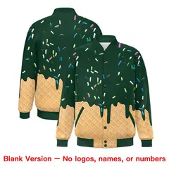 Green Ice Cream Cone Graffiti Full-Snap Varsity Letterman Jacket 7