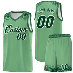 Green Indians Print Basketball Uniform Jersey 1