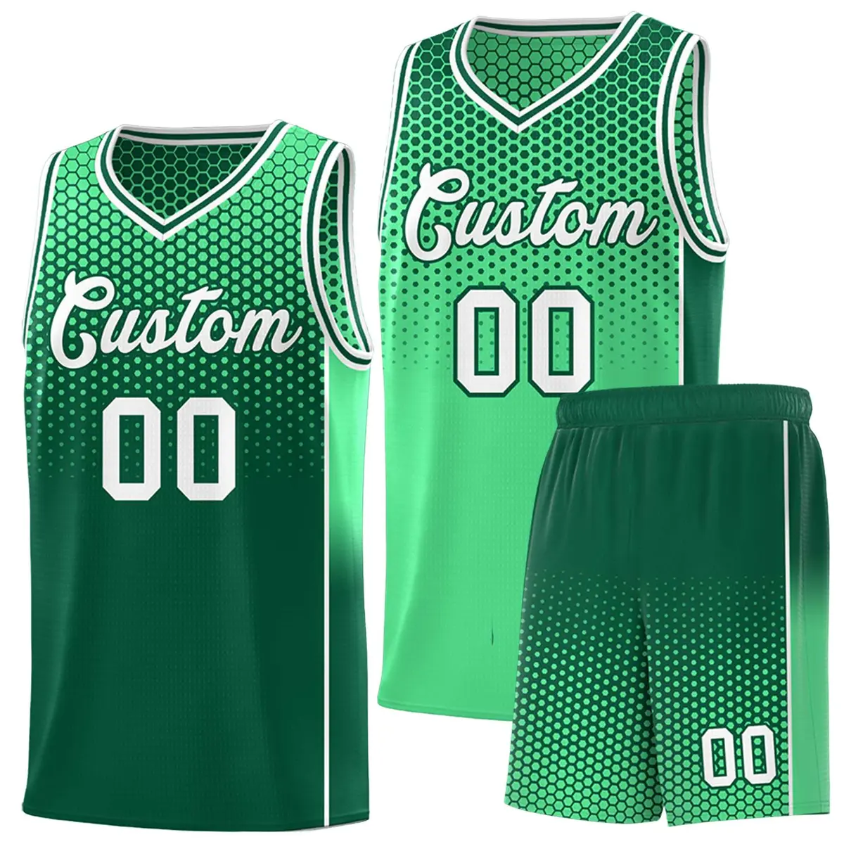 Green Kelly Green Dot Pattern Side Gradient Reversible Basketball Jersey Kits