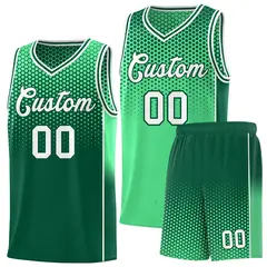 Green Kelly Green Dot Pattern Side Gradient Reversible Basketball Jersey Kits 1
