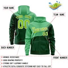 Green Kelly Green Wave Color Block Varsity Full-Zip Letterman Hoodie 4