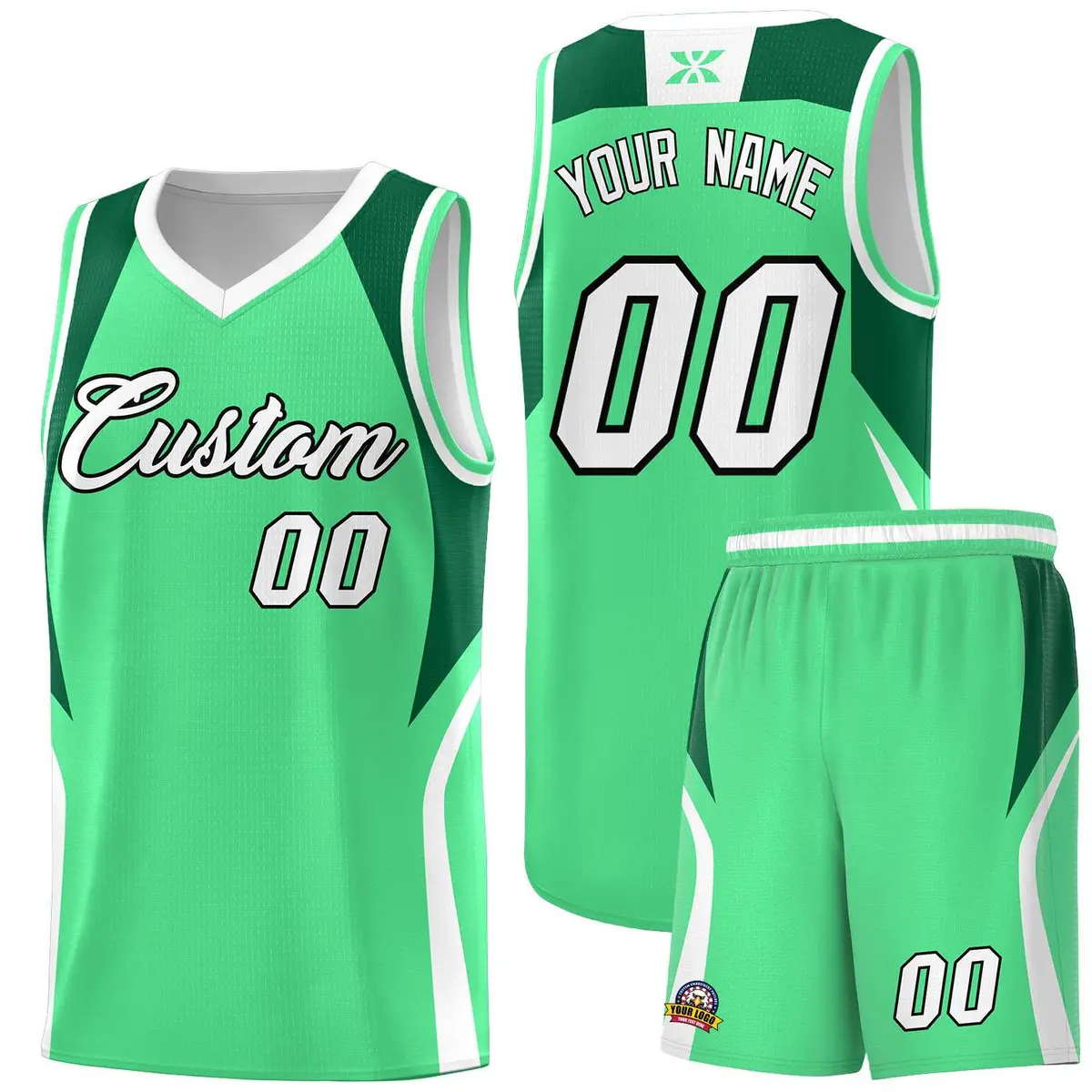 Green Kelly Green White Color Block Basketball Jersey
