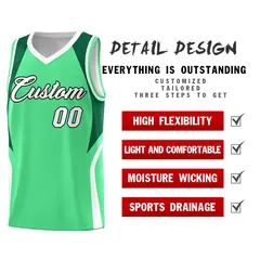Green Kelly Green White Color Block Basketball Jersey 2