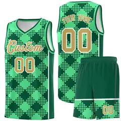 Green Kelly Green-White Grid Basketball Kits For Team