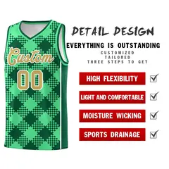 Green Kelly Green-White Grid Basketball Kits For Team 2