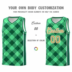 Green Kelly Green-White Grid Basketball Kits For Team 3