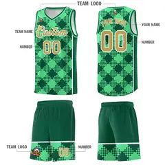 Green Kelly Green-White Grid Basketball Kits For Team 5