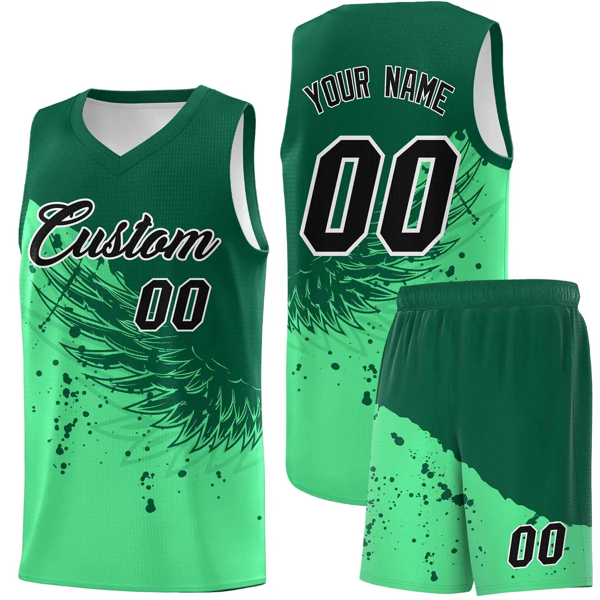 Green Kelly Green Wing Pattern Basketball Jersey