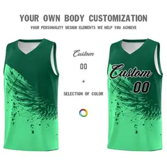 Green Kelly Green Wing Pattern Basketball Jersey 3