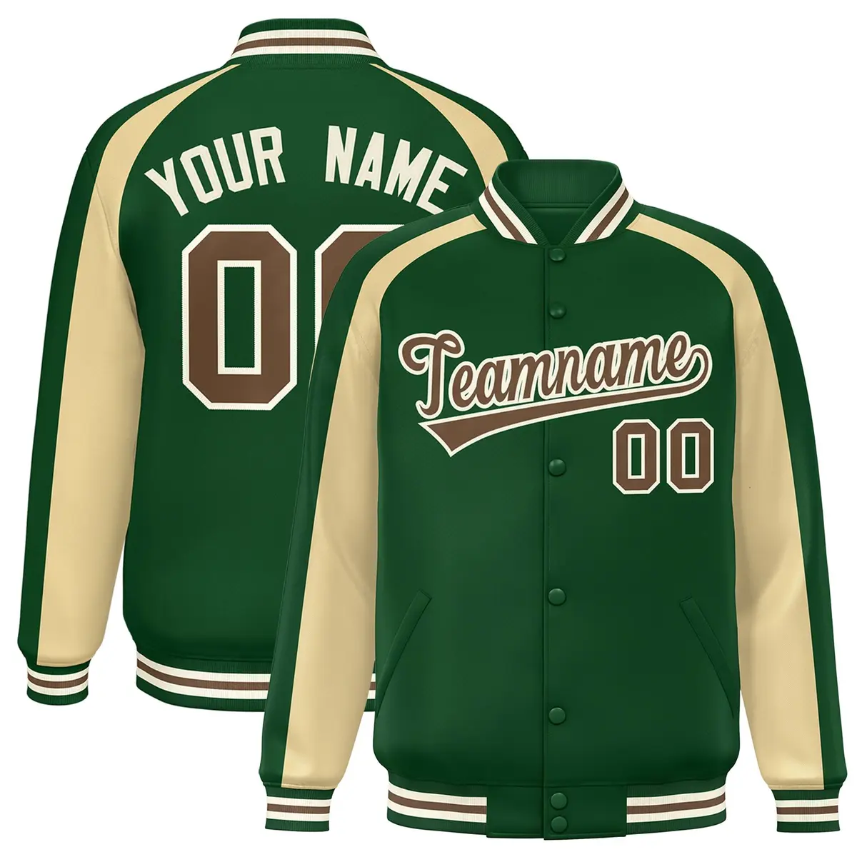 Green Khaki Color Block Raglan Varsity Letterman Jacket