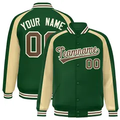 Green Khaki Color Block Raglan Varsity Letterman Jacket 1