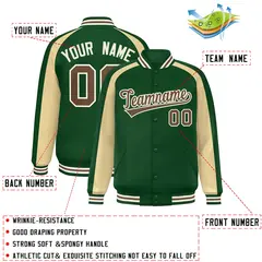Green Khaki Color Block Raglan Varsity Letterman Jacket 2