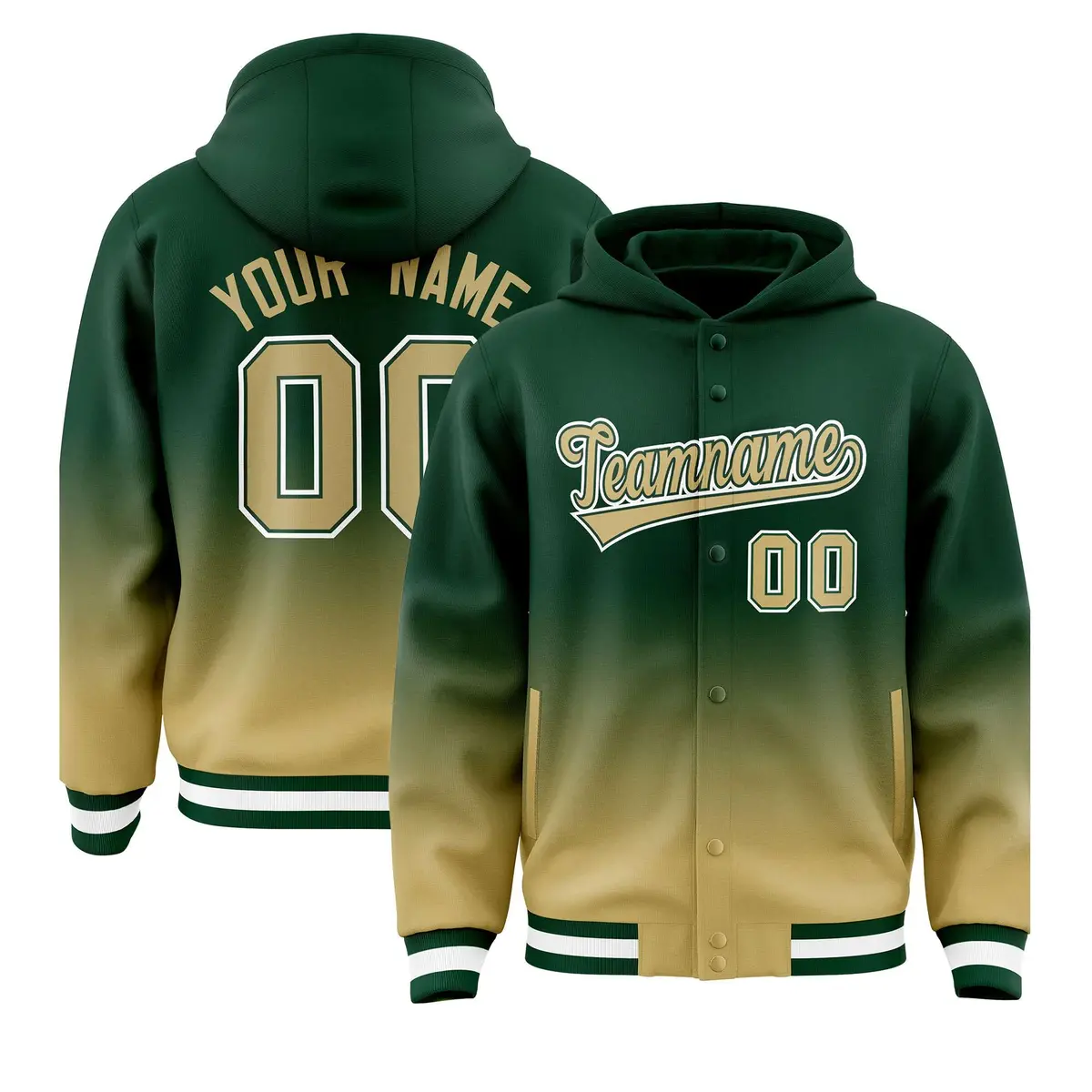 Green Khaki Gradient Letterman Varsity Jacket Hoodie