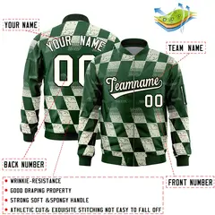 Green Khaki Grid Color Block Letterman Varsity Bomber Jacket 2