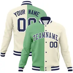 Green Khaki-Navy Two Tone Split Varsity Full-Snap Letterman Jacket