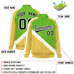 Green Khaki Raglan Varsity Full-Snap Letterman Baseball Jacket 2