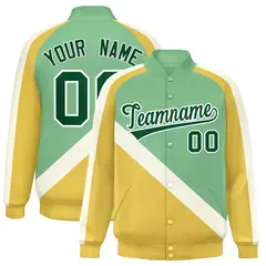 Green Khaki Raglan Varsity Full-Snap Letterman Baseball Jacket 1