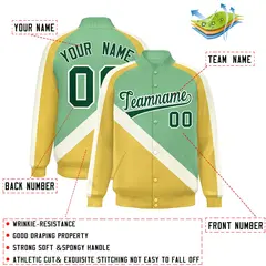 Green Khaki Raglan Varsity Full-Snap Letterman Baseball Jacket 2