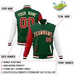Green Khaki-Red Raglan Varsity Full-Snap Letterman Jacket 4