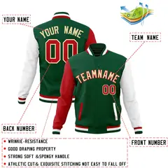 Green Khaki-Red Raglan Varsity Full-Snap Letterman Jacket 4