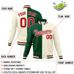 Green Khaki-Red Two Tone Split Varsity Letterman Jacket 4