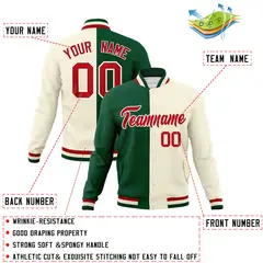 Green Khaki-Red Two Tone Split Varsity Letterman Jacket 4