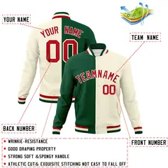 Green Khaki-Red Two Tone Split Varsity Letterman Jacket 4