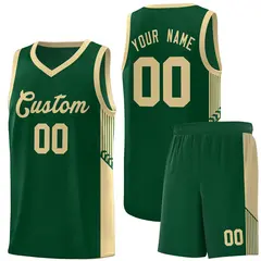 Green Khaki Side Stripe Fashion Basketball Jersey