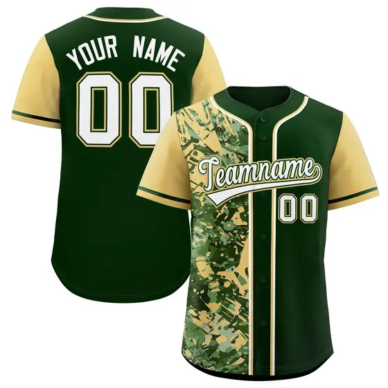 Green Khaki Split Graffiti Raglan Sleeve Baseball Jersey
