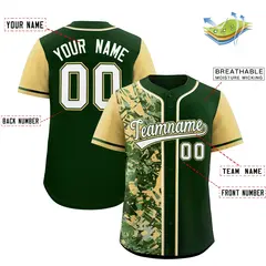 Green Khaki Split Graffiti Raglan Sleeve Baseball Jersey 2