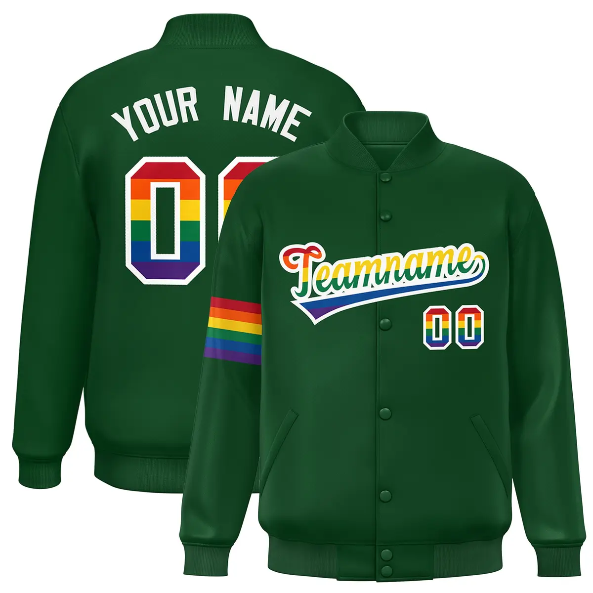 Green LGBT Rainbow Pride Month Letterman Baseball Jacket