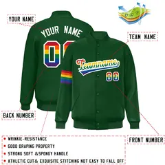 Green LGBT Rainbow Pride Month Letterman Baseball Jacket 2