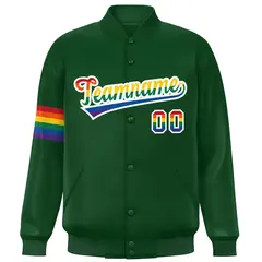 Green LGBT Rainbow Pride Month Letterman Baseball Jacket 3