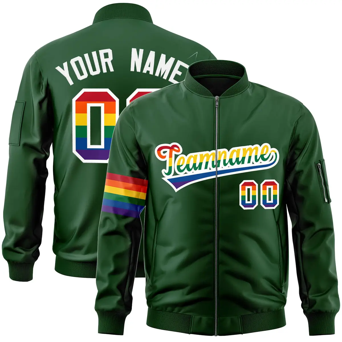 Green LGBT Rainbow Pride Month Letterman Bomber Jacket