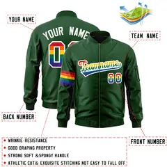 Green LGBT Rainbow Pride Month Letterman Bomber Jacket 2