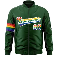 Green LGBT Rainbow Pride Month Letterman Bomber Jacket 3