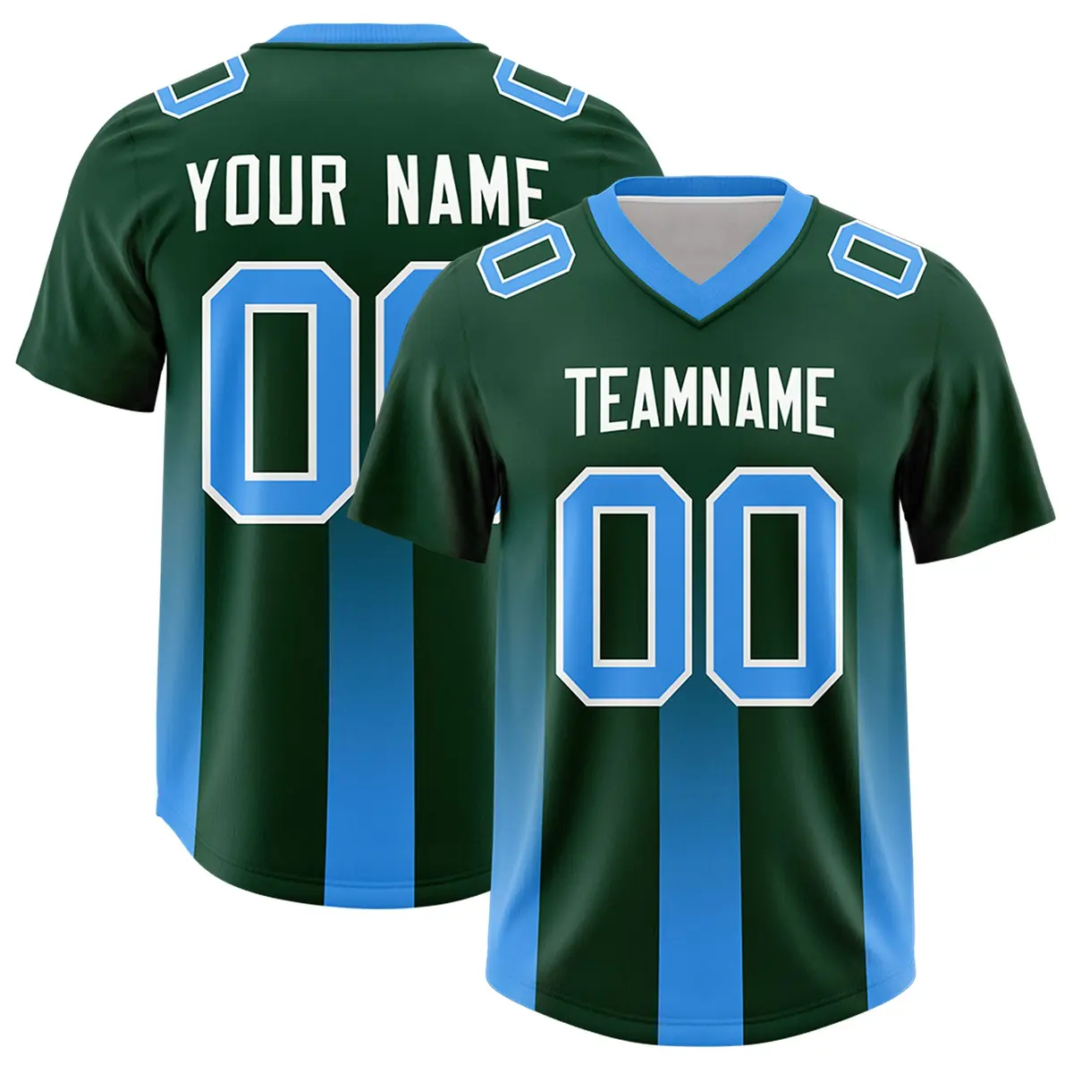 Green Light Blue Gradient Vertical Stripe Football Jersey