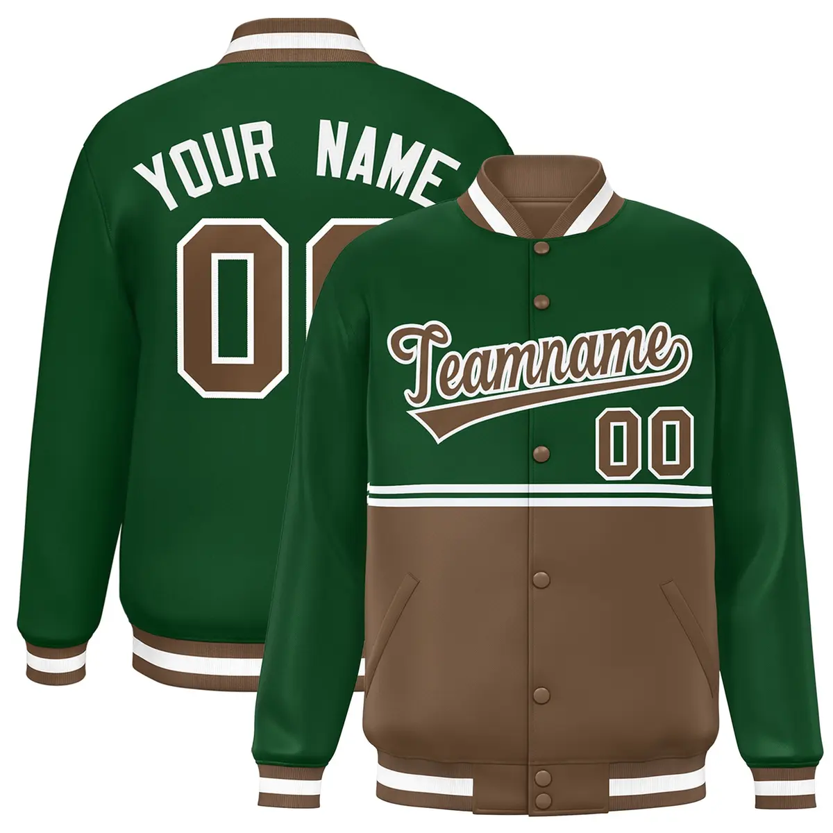 Green Light Brown Color Block Varsity Full-Snap Letterman Jacket