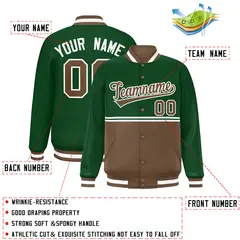 Green Light Brown Color Block Varsity Full-Snap Letterman Jacket 2