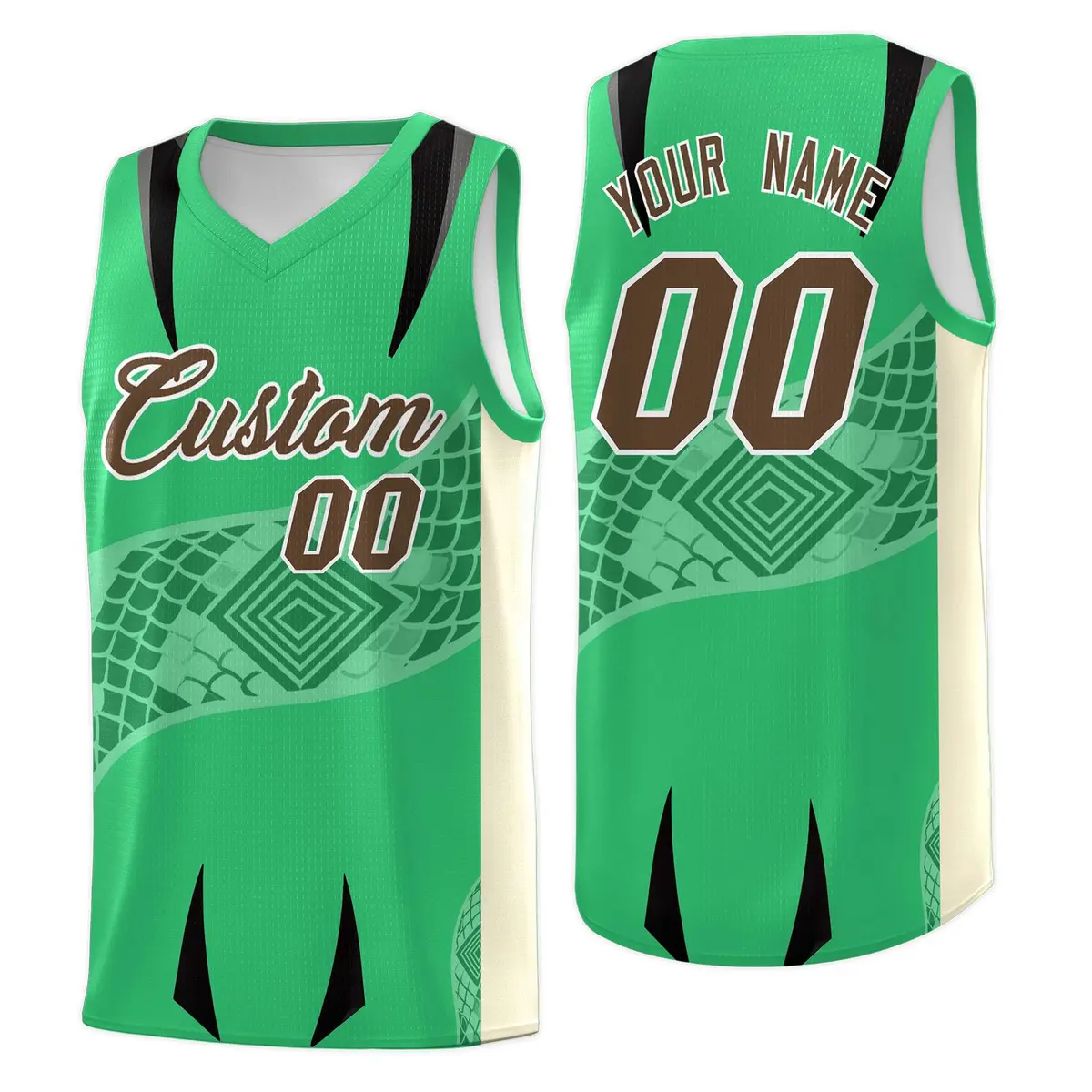 Green Light Khaki Snake Scale Venomous Fang Graffiti Basketball Jersey