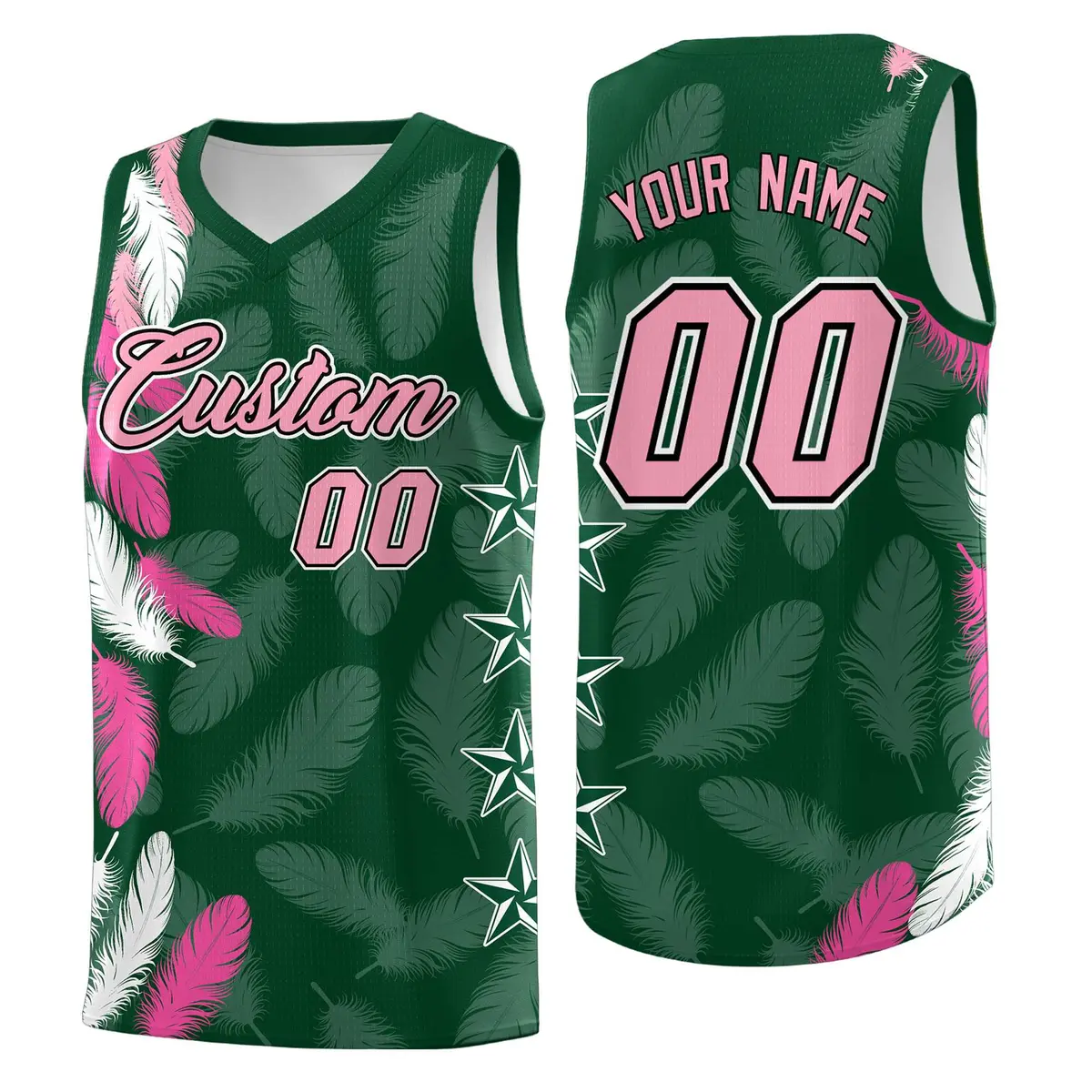 Green Light Pink Feather Graffiti Pattern Basketball Jersey