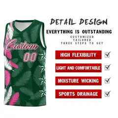 Green Light Pink Feather Graffiti Pattern Basketball Jersey 2