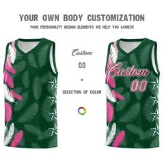Green Light Pink Feather Graffiti Pattern Basketball Jersey 3